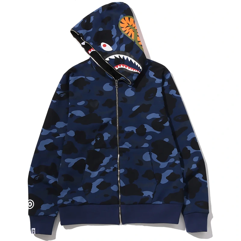 BAPE Color Navy Camo Reversible Shark Full Zip Hoodie - Image 3