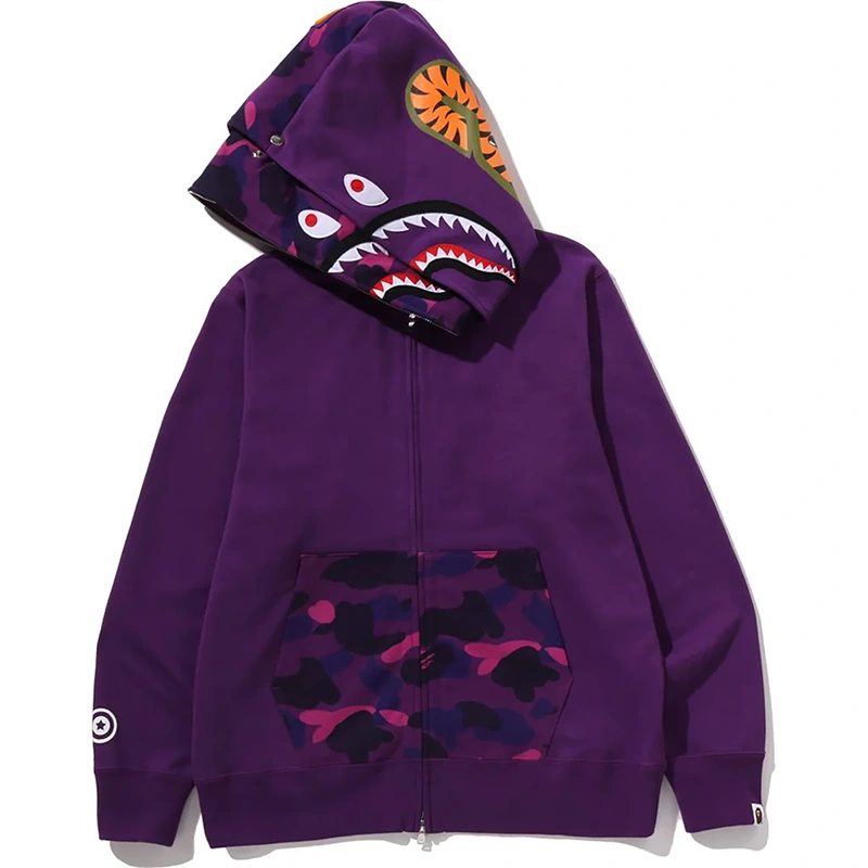 BAPE Color Purple Camo Shark Full Zip Double Hoodie - Image 3