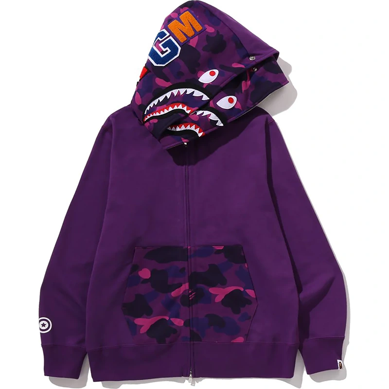 BAPE Color Purple Camo Shark Full Zip Double Hoodie - Image 2