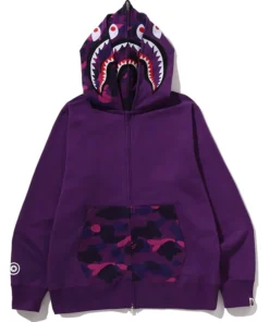 BAPE Color Purple Camo Shark Full Zip Double Hoodie