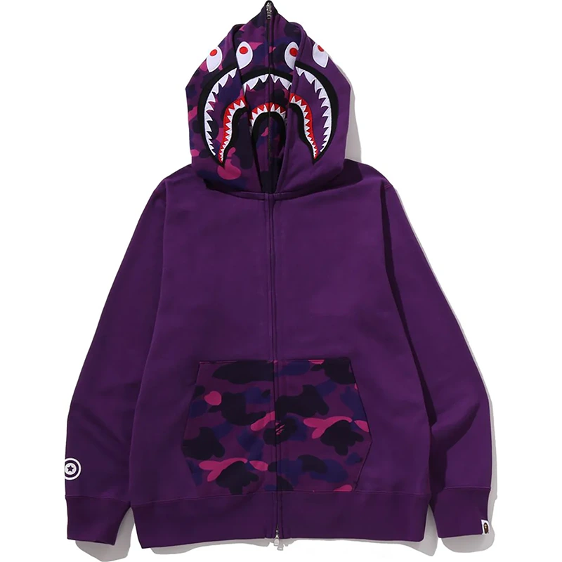 BAPE Color Purple Camo Shark Full Zip Double Hoodie