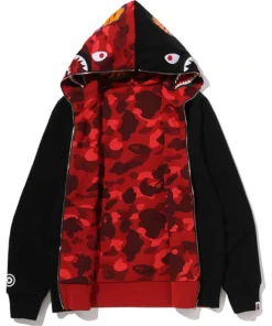 BAPE Color Red Camo Reversible Shark Full Zip Hoodie