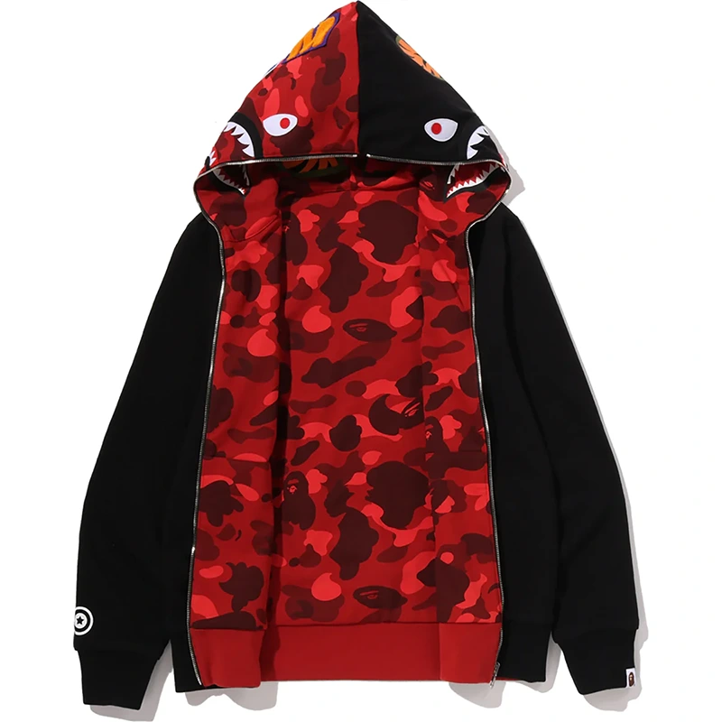 BAPE Color Red Camo Reversible Shark Full Zip Hoodie