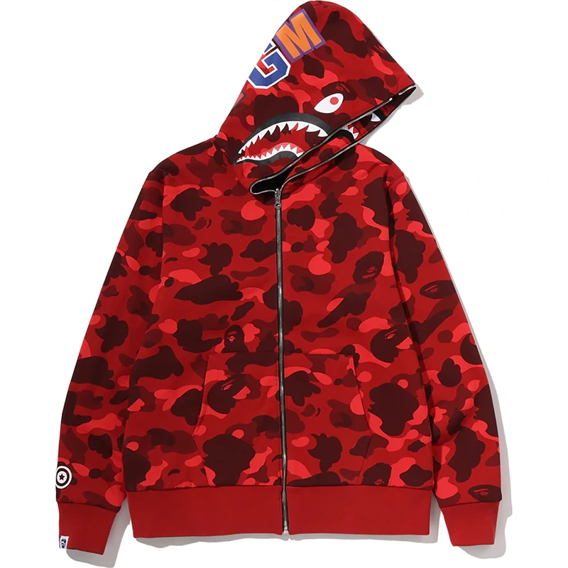 BAPE Color Red Camo Reversible Shark Full Zip Hoodie - Image 2