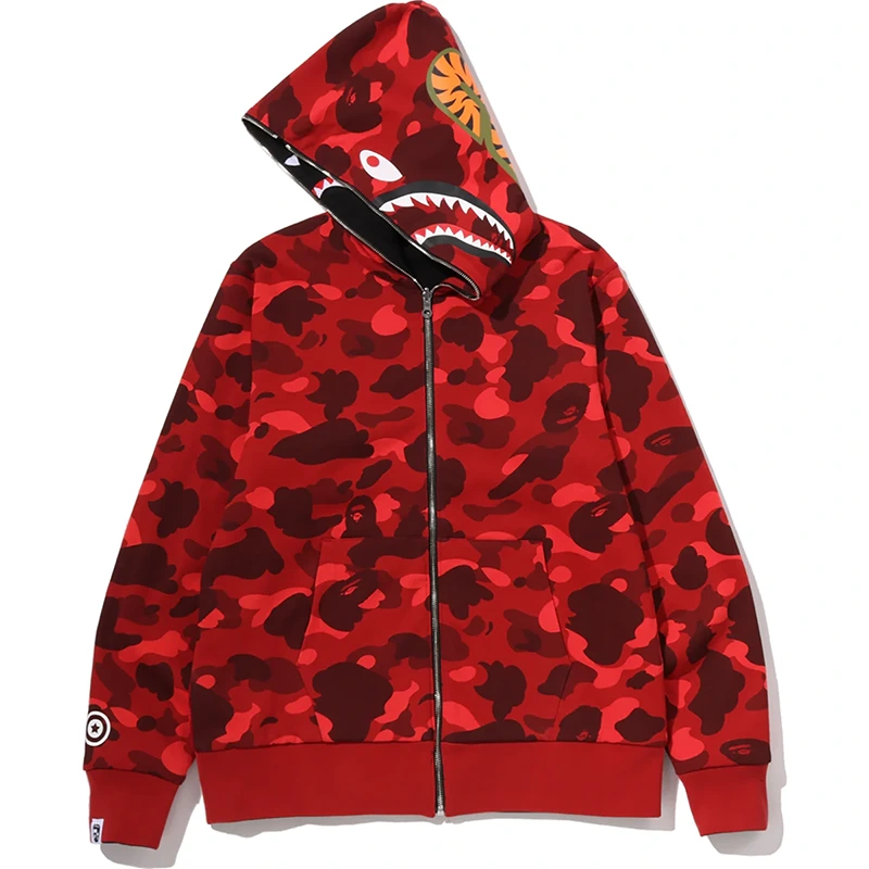 BAPE Color Red Camo Reversible Shark Full Zip Hoodie - Image 3