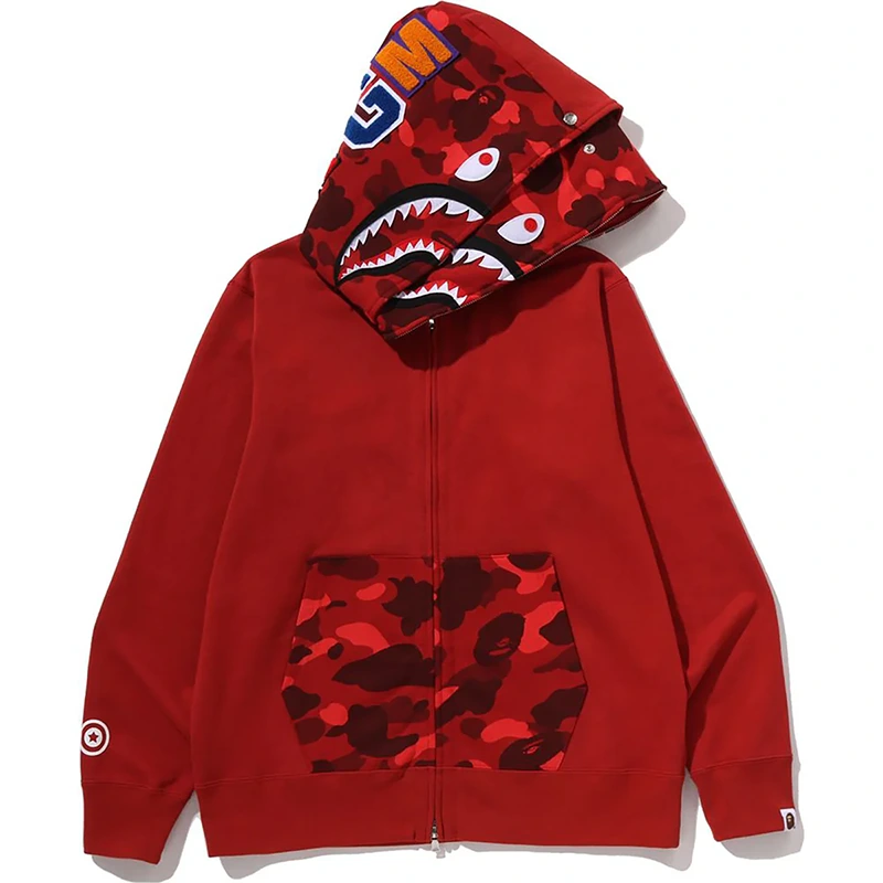 BAPE Color Red Camo Shark Full Zip Double Hoodie - Image 2