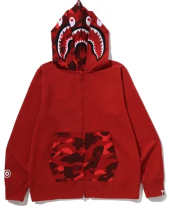 BAPE Color Red Camo Shark Full Zip Double Hoodie