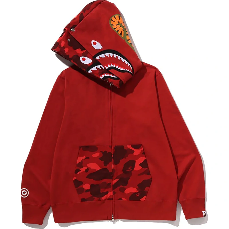 BAPE Color Red Camo Shark Full Zip Double Hoodie - Image 3