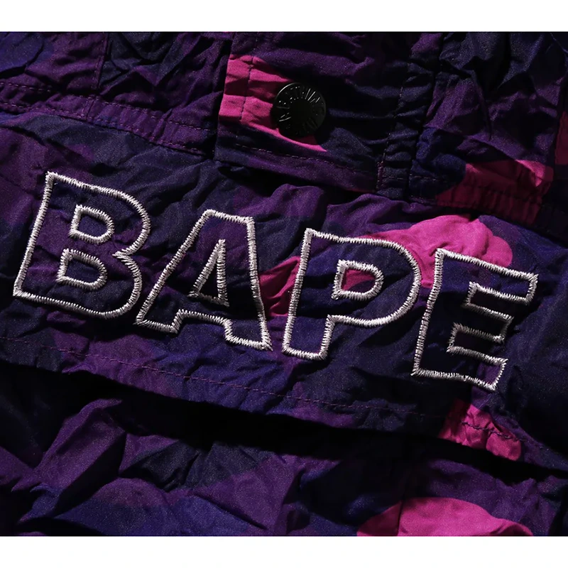 BAPE Crinkle Effect Purple Color Camo Half Zip Hoodie Jacket - Image 3