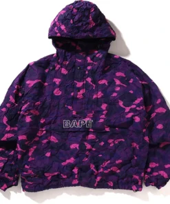 BAPE Crinkle Effect Purple Color Camo Half Zip Hoodie Jacket
