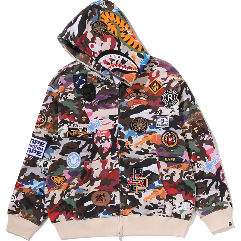 BAPE Hybrid Camo Multi Badge Shark Relaxed Fit Full Zip Hoodie - Image 2