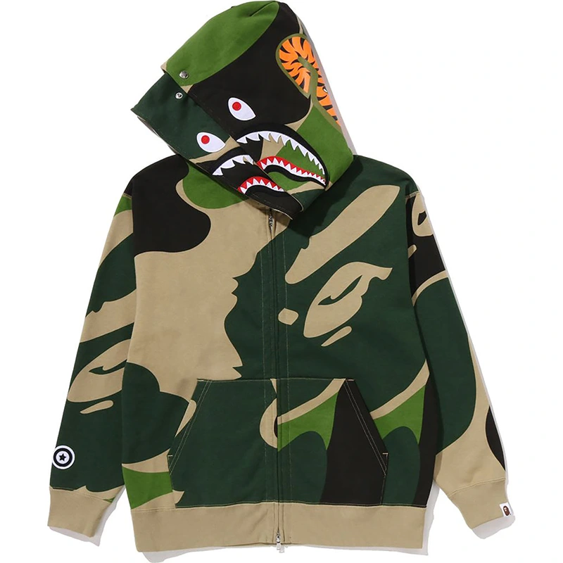 BAPE Mega ABC Green Camo Double Shark Relaxed Fit Full Zip Hoodie - Image 3