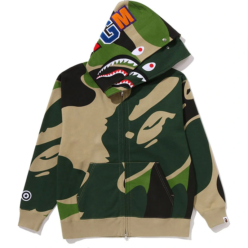 BAPE Mega ABC Green Camo Double Shark Relaxed Fit Full Zip Hoodie - Image 2
