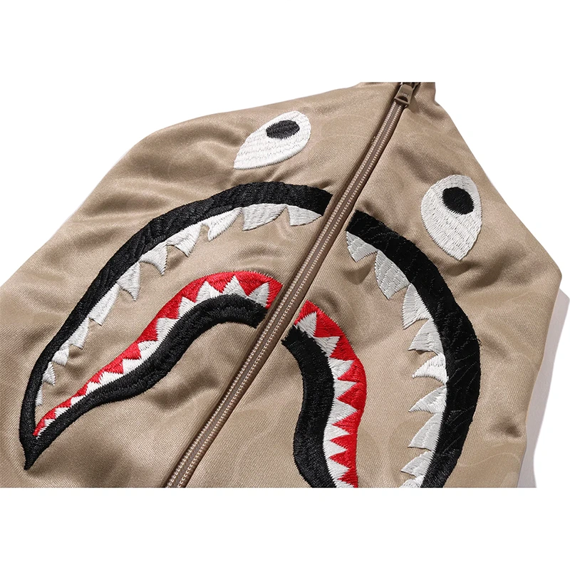 BAPE Mens Solid Camo Relaxed Fit Shark Full Zip Hoodie Jacket - Image 4