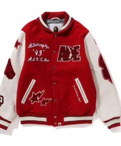 BAPE Multi Motif Red Varsity Jacket