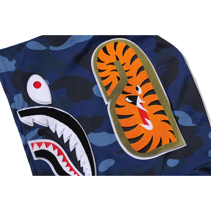 BAPE Navy Color Camo Shark Relaxed Fit Hoodie Track Jacket - Image 6
