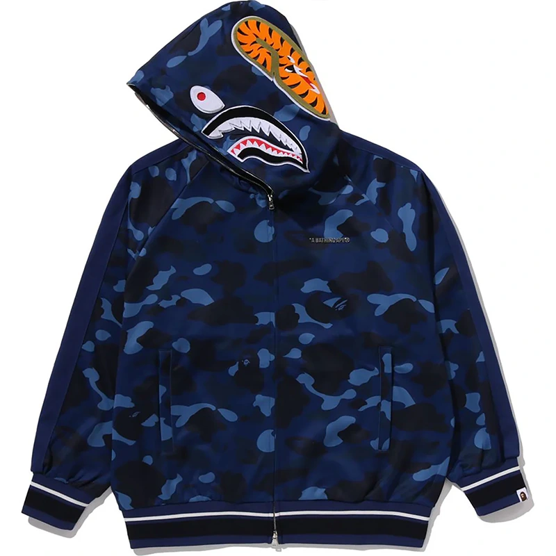 BAPE Navy Color Camo Shark Relaxed Fit Hoodie Track Jacket - Image 2
