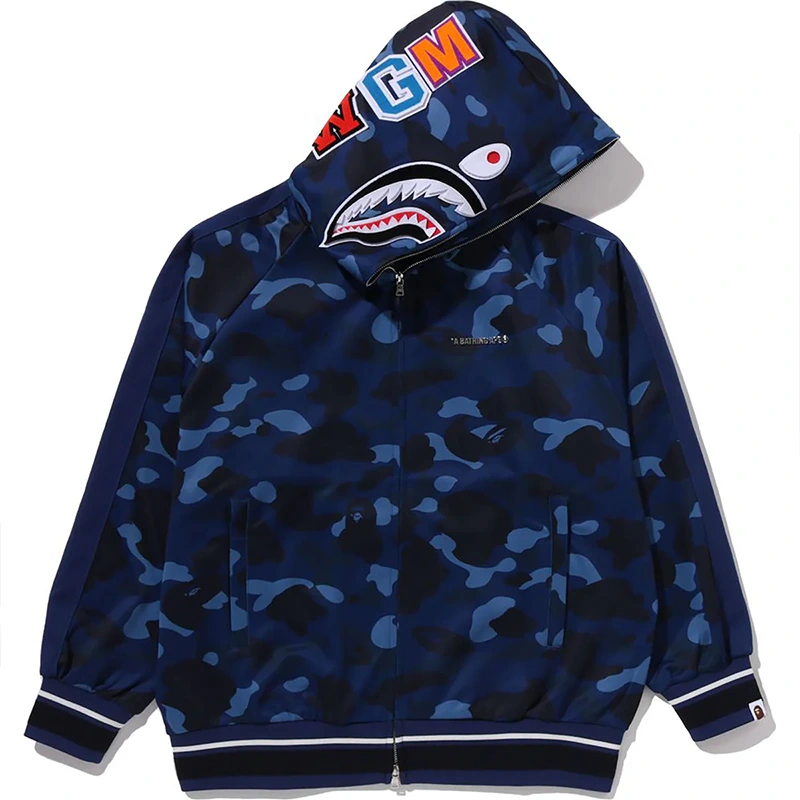 BAPE Navy Color Camo Shark Relaxed Fit Hoodie Track Jacket - Image 3