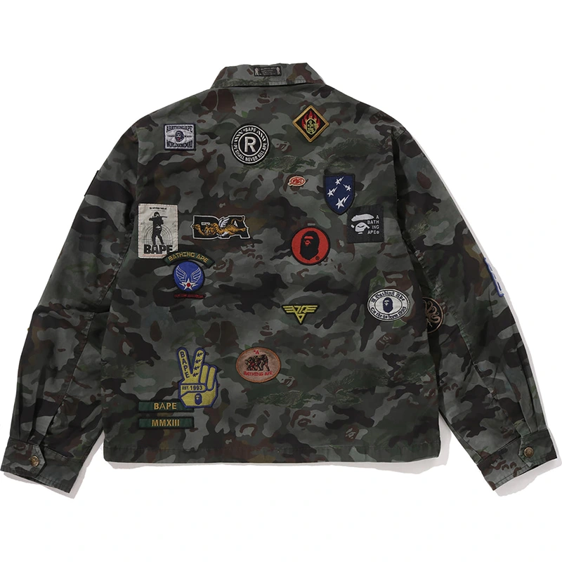 BAPE Olive Drab Hybrid Camo Multi Badge Jacket - Image 2