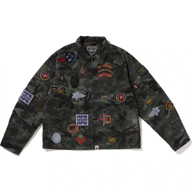 BAPE Olive Drab Hybrid Camo Multi Badge Jacket - Image 4