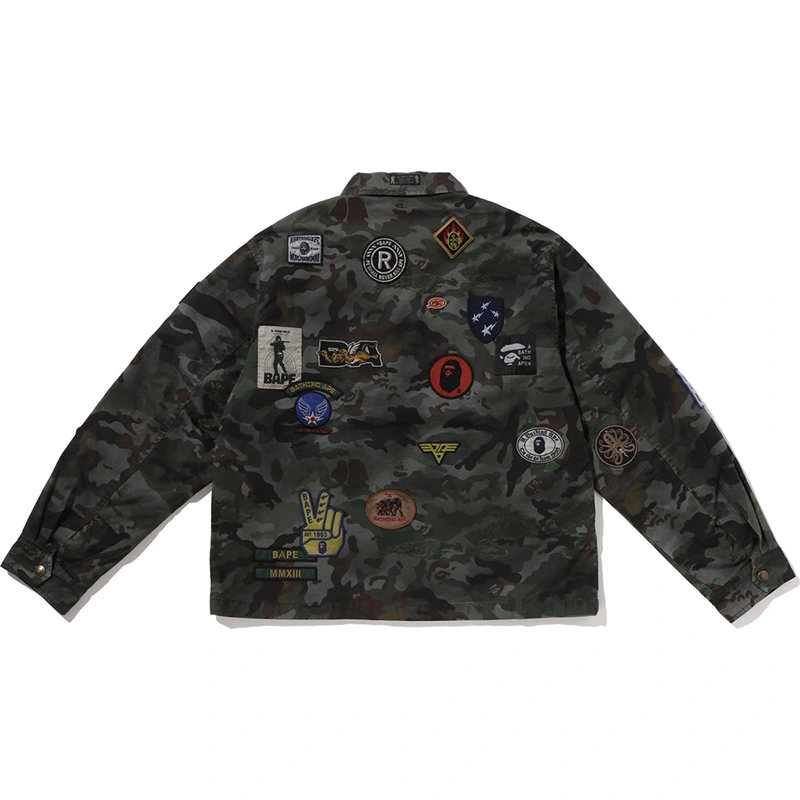 BAPE Olive Drab Hybrid Camo Multi Badge Jacket - Image 3
