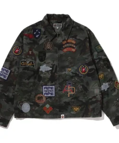BAPE Olive Drab Hybrid Camo Multi Badge Jacket