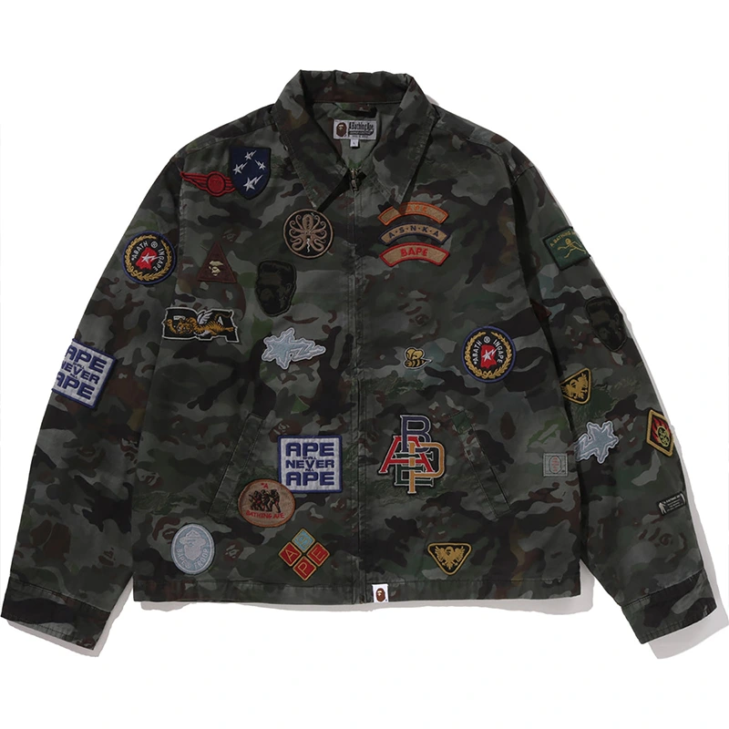 BAPE Olive Drab Hybrid Camo Multi Badge Jacket