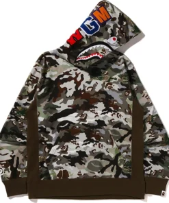 BAPE Olive Drab Hybrid Camo Shark Pullover Hoodie