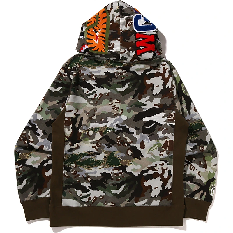 BAPE Olive Drab Hybrid Camo Shark Pullover Hoodie - Image 3