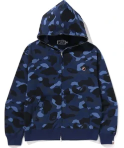 BAPE One Point Navy Color Camo Cropped Full Zip Hoodie