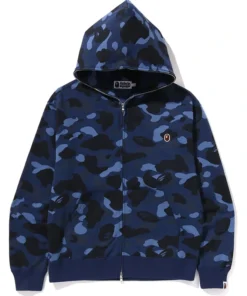 BAPE One Point Navy Color Camo Cropped Full Zip Hoodie