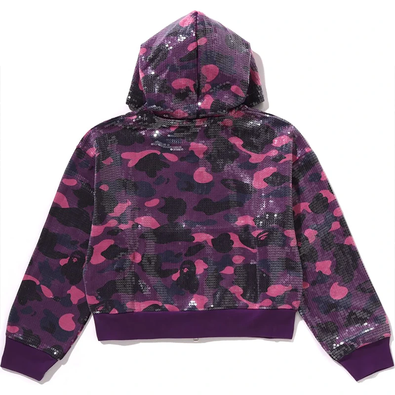 BAPE Purple Color Camo Ape Head Sequin Cropped Full Zip Hoodie - Image 2