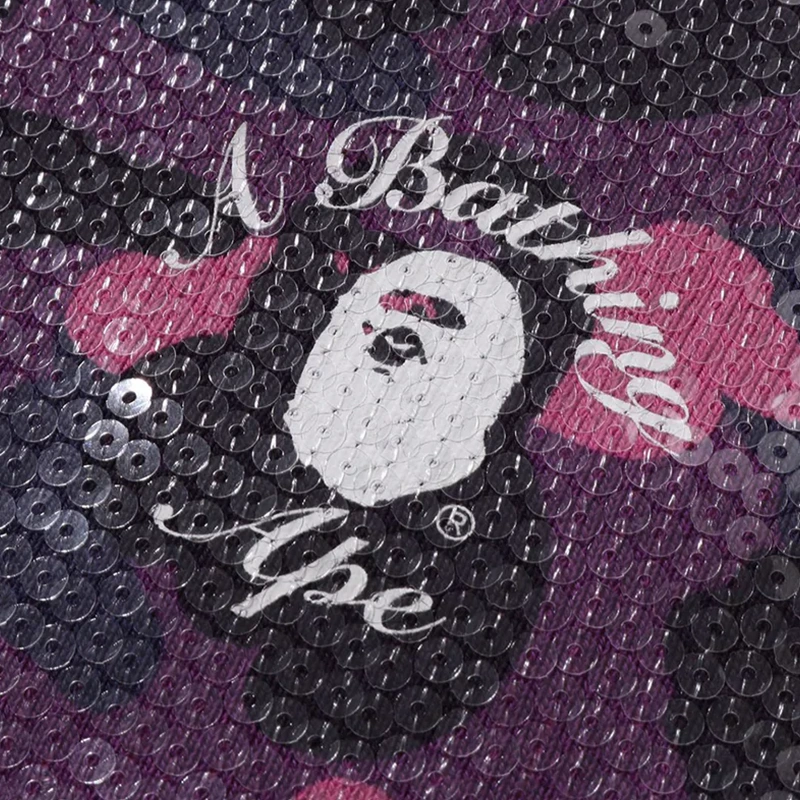 BAPE Purple Color Camo Ape Head Sequin Cropped Full Zip Hoodie - Image 5