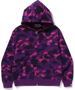 BAPE One Point Purple Color Camo Cropped Full Zip Hoodie