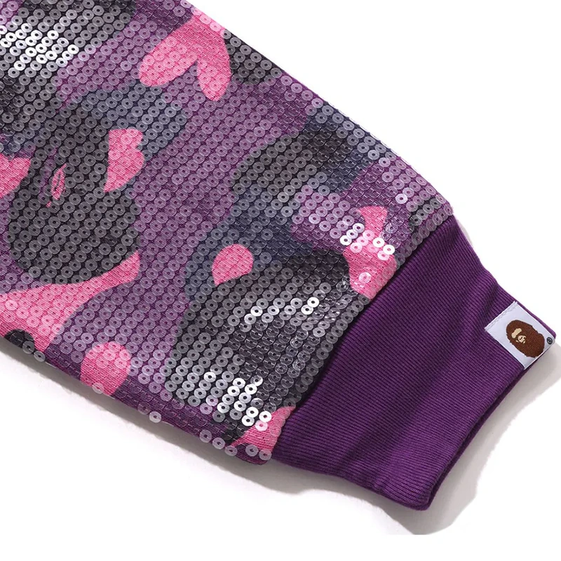 BAPE Purple Color Camo Ape Head Sequin Cropped Full Zip Hoodie - Image 4