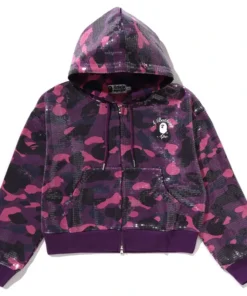 BAPE Purple Color Camo Ape Head Sequin Cropped Full Zip Hoodie