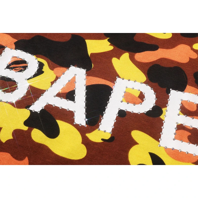 BAPE Orange 1st Camo Rhinestone Tee - Image 3