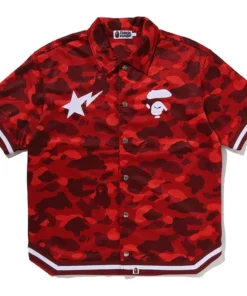 BAPE Red Color Camo Warm Up Shirt