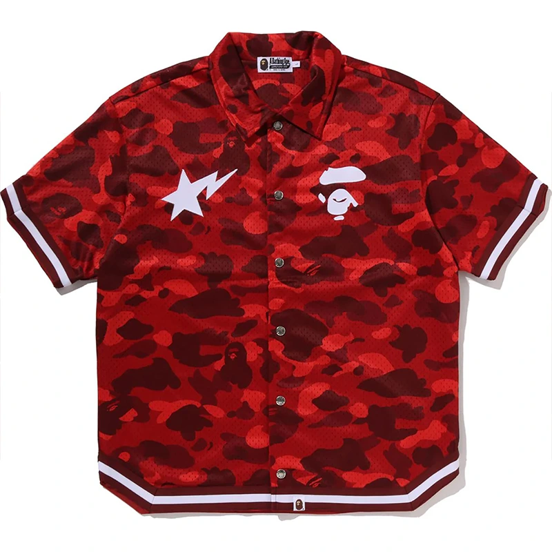 BAPE Red Color Camo Warm Up Shirt
