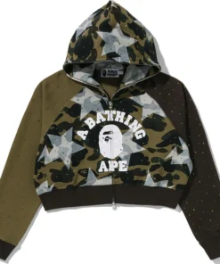 BAPE STA Over Print 1st Camo Crystal Stone College Full Zip Hoodie