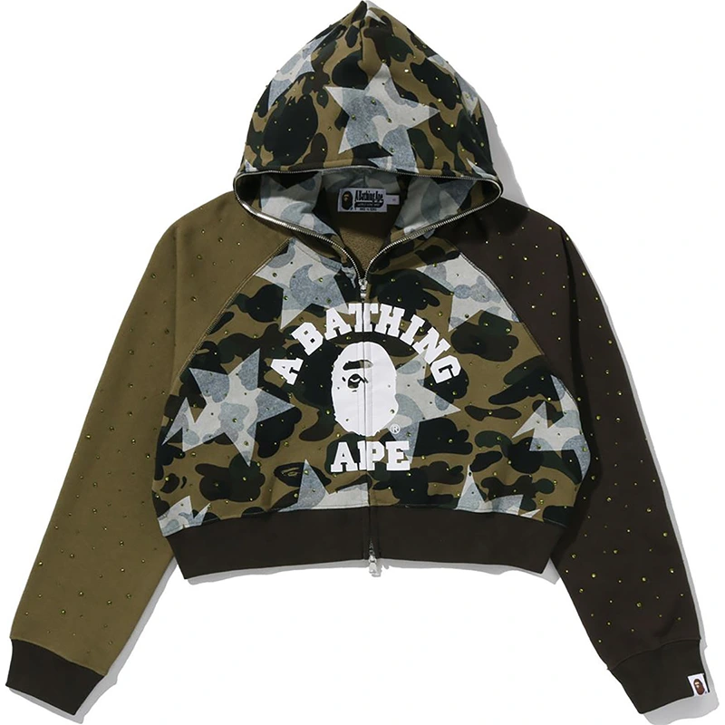 BAPE STA Over Print 1st Camo Crystal Stone College Full Zip Hoodie