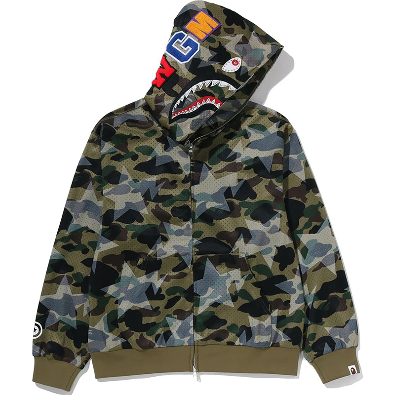 BAPE STA Over Print 1st Camo Mesh Shark Cropped Fit Full Zip Hoodie - Image 2