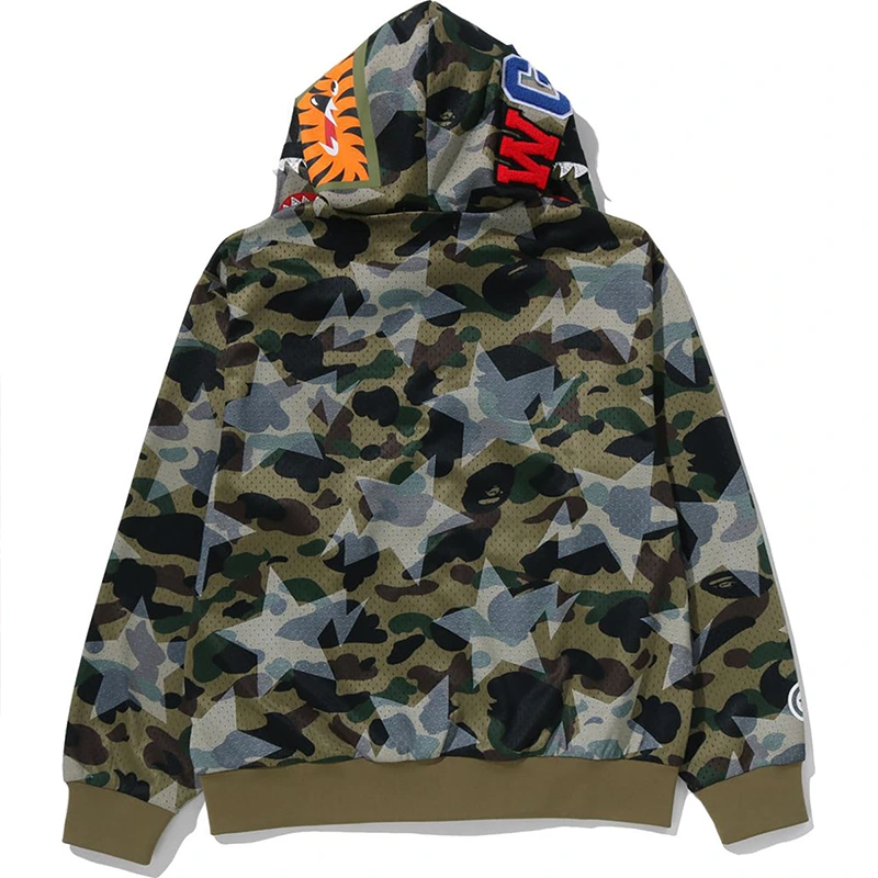 BAPE STA Over Print 1st Camo Mesh Shark Cropped Fit Full Zip Hoodie - Image 3