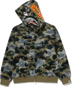 BAPE STA Over Print 1st Camo Mesh Shark Cropped Fit Full Zip Hoodie