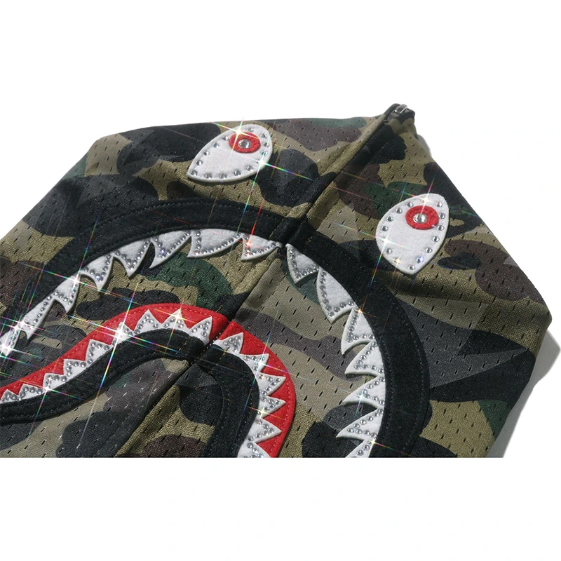 BAPE STA Over Print 1st Camo Mesh Shark Cropped Fit Full Zip Hoodie - Image 4