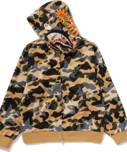 BAPE STA Over Print 1st Camo Mesh Shark Cropped Yellow Fit Full Zip Hoodie