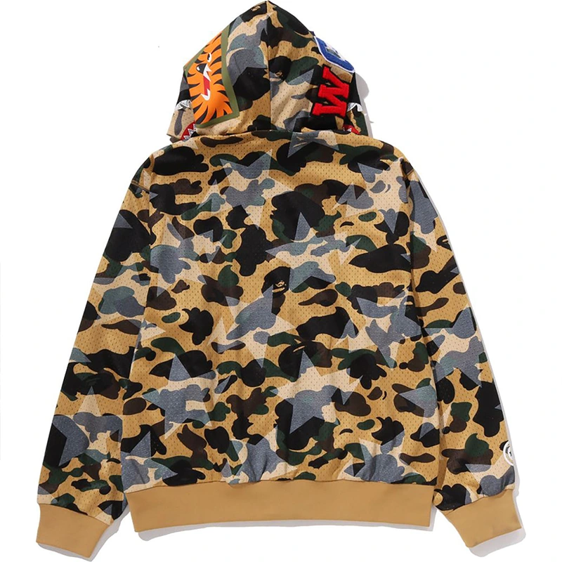 BAPE STA Over Print 1st Camo Mesh Shark Cropped Yellow Fit Full Zip Hoodie - Image 3