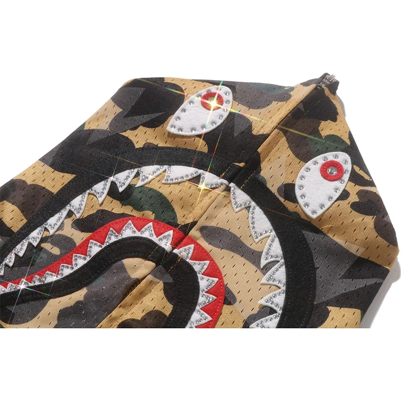 BAPE STA Over Print 1st Camo Mesh Shark Cropped Yellow Fit Full Zip Hoodie - Image 4