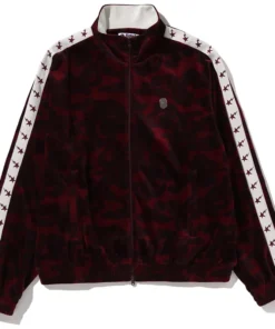 BAPE Solid Burgundy Camo Velour Metal One Point Relaxed Fit Track Jacket