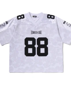 BAPE Solid White Camo Multi Logo Relaxed Fit Football Jersey Tee
